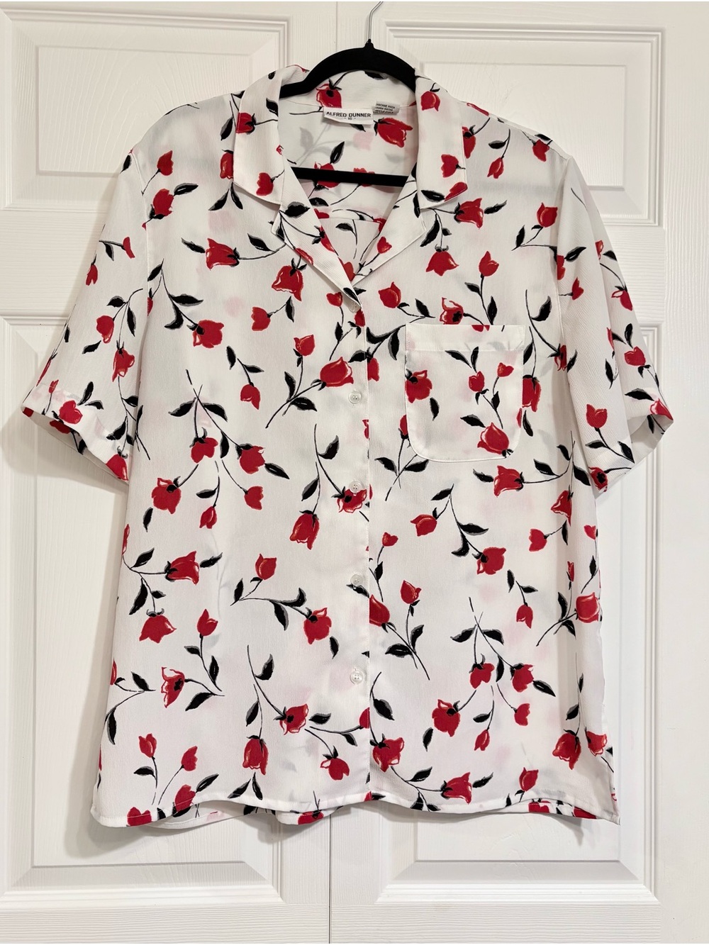 Alfred Dunner Floral Rose Print Blouse Size 16 Short Sleeve Button Up Pocket Top